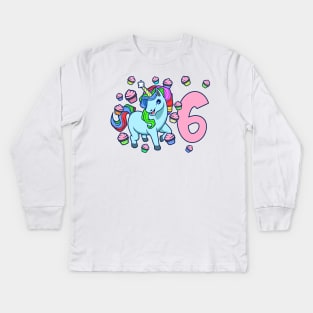 I am 6 with unicorn - girl birthday 6 years old Kids Long Sleeve T-Shirt